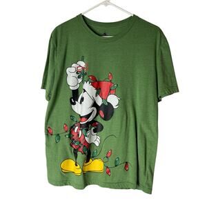Disney Unisex T-shirt with Mickey Mouse and Christmas Lights Size L
